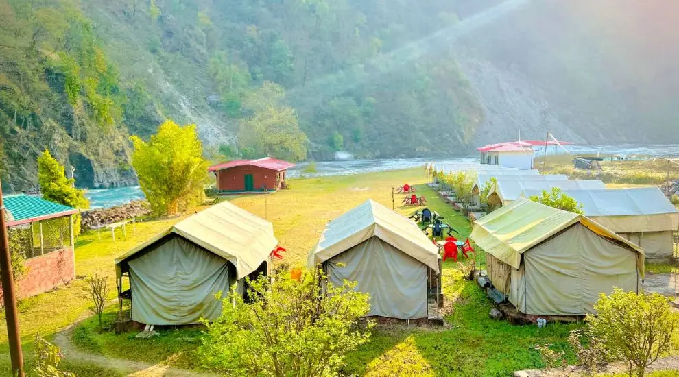 Tents set up for Camping in Rishikesh by a river